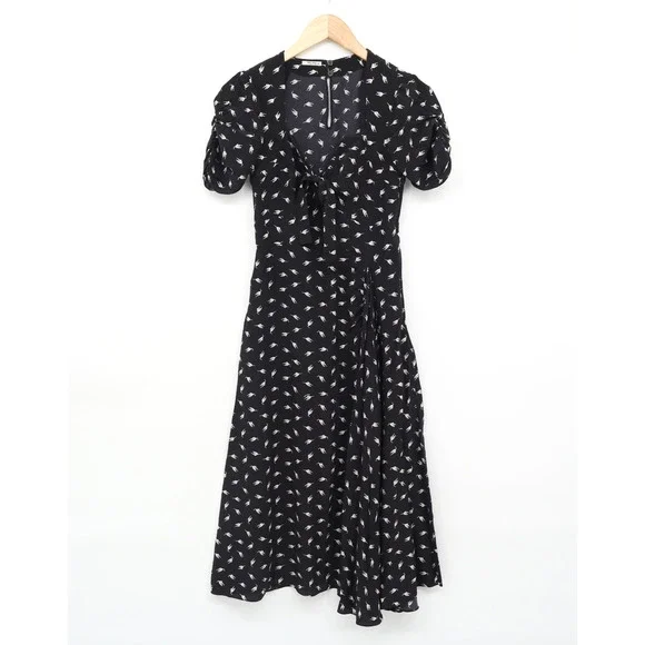 Miu Miu Women's 2016 Midi Length Black Silk Dress Cat Print Sz 38 / S - Picture 3 of 11